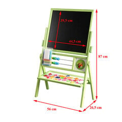 Dvipusė medinė magnetinė piešimo lenta, apverčiama, su laikroduku ir skaitliukais, žalia, TZ, 3 m.+ kaina ir informacija | Lavinamieji žaislai | pigu.lt