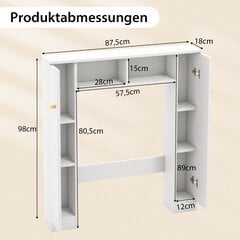 Costway tualeto spintelė su 2 atvirais skyreliais ir 4 reguliuojamomis lentynomis vonios kambario viršutine spintele balta цена и информация | Шкафчики для ванной | pigu.lt