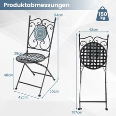 Costway 2 sodo kėdžių komplektas su metaliniu rėmu mozaikinės sulankstomos kėdės terasos kėdės 55 x 42 x 94 cm kaina ir informacija | Lauko kėdės, foteliai, pufai | pigu.lt