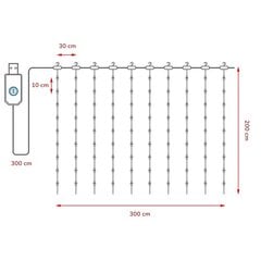 Гарлианда-штора с пультом и крючками BlitzTop, 3х2 м, 200 светодиодов, теплый белый цена и информация | Гирлянды | pigu.lt