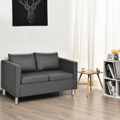 Costway moderni dvivietė sofa PU odinė sofa su minkšta pagalvėle ir guminėmis medinėmis kojomis, skirta namams ir biurui, pilka kaina ir informacija | Svetainės foteliai | pigu.lt