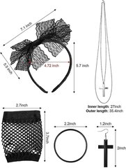80-ųjų kostiumų aksesuarai, nėriniuotas galvos apdangalas, auskarai, tinklinės pirštinės vėrinys apyrankė (juoda) цена и информация | Карнавальные костюмы | pigu.lt