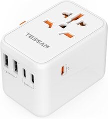 Туристический адаптер TESSAN 636DV 65 Вт, 2 USB, 3 USB C, белый цена и информация | Кабели и провода | pigu.lt