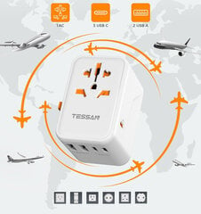 TESSAN 636DV 65 W kelioninis adapteris, 2 USB, 3 USB C, baltos spalvos kaina ir informacija | Kabeliai ir laidai | pigu.lt