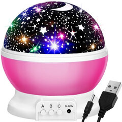 Riff RF1020 2in1 Bedside colorful lamp with a projector with rotation Pink kaina ir informacija | Vaikiški šviestuvai | pigu.lt