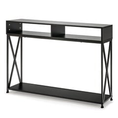 Costway juodas konsolinis stalas su atvira lentyna ir plieniniu rėmu 120 x 23 x 79 cm kaina ir informacija | Stalai-konsolės | pigu.lt