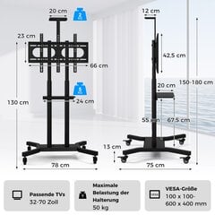 Costway mobiliosios televizijos stovas 32-70 colių televizoriams iki 50 kg Reguliuojamas televizoriaus vežimėlis su fotoaparato lentyna kaina ir informacija | TV staliukai | pigu.lt