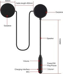 Motociklo „Bluetooth“ 5.2 ausinės „Bluetooth“ stereofoninė muzika ir balso mikrofonas Minkštas kabelis Ausinės Universali šalmo garso sistema kaina ir informacija | Ausinės | pigu.lt