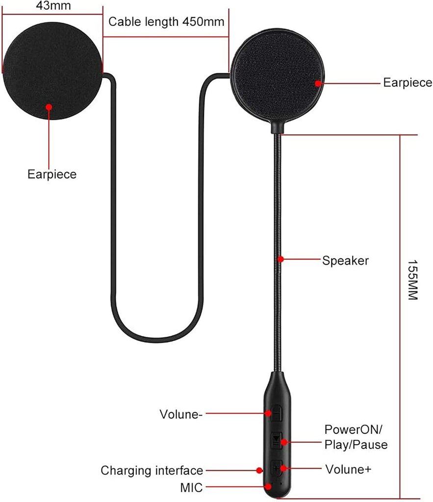 Motociklo „Bluetooth“ 5.2 ausinės „Bluetooth“ stereofoninė muzika ir balso mikrofonas Minkštas kabelis Ausinės Universali šalmo garso sistema цена и информация | Ausinės | pigu.lt