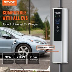 Type2 EV įkrovimo laidas Vevor, 7,36kW (vienfazis)/22kW (trifazis) kaina ir informacija | Elektromobilių įkrovimo stotelės | pigu.lt