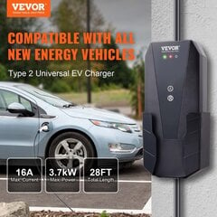 Nešiojamas EV įkroviklis Vevor, 3,68 kW, 8,6 m, 8-16A 1 fazės kaina ir informacija | Elektromobilių įkrovimo stotelės | pigu.lt