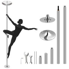 Pole dance stulpas, Fitness silver dance 282 cm, sidabrinis kaina ir informacija | Treniruoklių priedai ir aksesuarai | pigu.lt