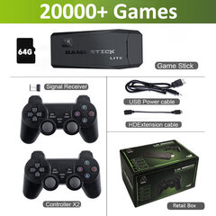 Y6 4k Retro vaizdo žaidimų konsolė 2.4G belaidė žaidimų TV Stick 64/128G 10000+ žaidimo HD Emuelec4.3 nešiojama vaizdo žaidimų lazda, skirta GBA цена и информация | Игровые приставки | pigu.lt