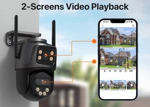 8MP 4K raiškos WiFi lauko juoda dvejų objektyvų apsaugos kamera kaina ir informacija | Stebėjimo kameros | pigu.lt