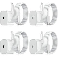 iPhone Laddare – Snabbladdare – Adapteris + Kabel 20W USB-C Vit 4-Pack iPhone kaina ir informacija | Elementų krovikliai | pigu.lt