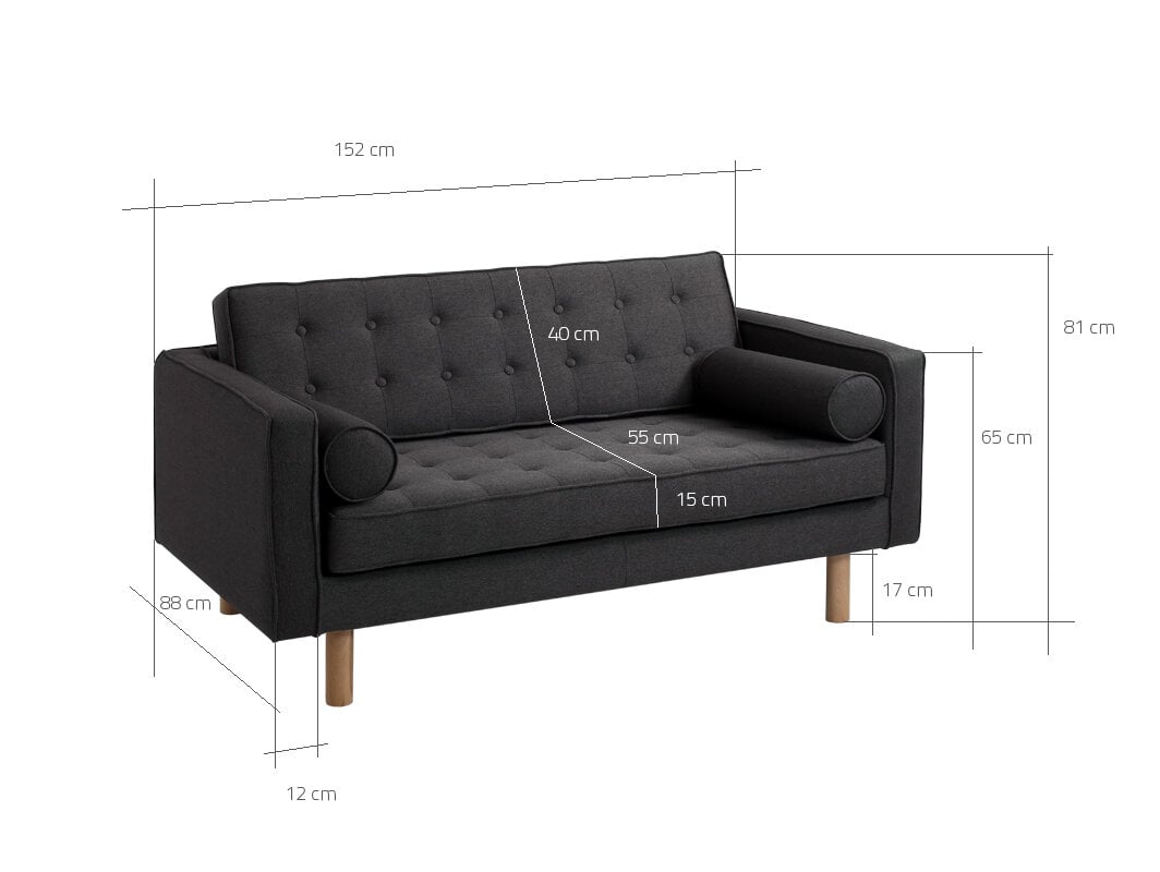 2 vietų sofa TOPIC WOOD, Carbon (et95), Natural kaina ir informacija | Sofos | pigu.lt