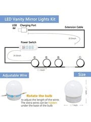 Veidrodiniai kosmetiniai šviestuvai, Holivudo stiliaus kosmetiniai žibintai su 6/8/10/12/14 vnt. reguliuojamomis lemputėmis, reguliuojama spalva ir ryškumu, USB laidu (be veidrodžio) kaina ir informacija | Intymios higienos prausikliai | pigu.lt