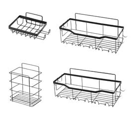 Dušo lentynos su kabliukais RAIN QUEEN, 4 vnt. kaina ir informacija | Vonios kambario aksesuarai | pigu.lt