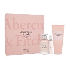 Kosmetikos rinkinys Abercrombie & Fitch Authentic EDP moterims: kvapusis vanduo 100 ml + kvapusis vanduo 15 ml + kūno losjonas 200 ml kaina ir informacija | Kvepalai moterims | pigu.lt