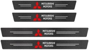 Apsauginiai anglies pluošto slenksčio lipdukai su MITSUBISHI logotipu, 4 vnt. kaina ir informacija | Automobilių salono dalys | pigu.lt