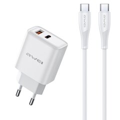 Įkroviklis Awei PD81C-EU USB-A/USB-C + USB-C to USB-C cable baltas kaina ir informacija | Krovikliai telefonams | pigu.lt