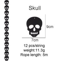 12 vnt/styga Helovino puošmena Neaustinė šikšnosparnio kaukolė vaiduoklio virvelė juoda kabantis ornamentas baisus siaubo Helovino girliandos dekoras цена и информация | Аппликации, декорации, наклейки | pigu.lt