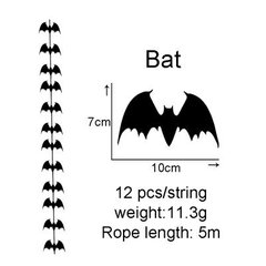 12 vnt/styga Helovino puošmena Neaustinė šikšnosparnio kaukolė vaiduoklio virvelė juoda kabantis ornamentas baisus siaubo Helovino girliandos dekoras цена и информация | Аппликации, декорации, наклейки | pigu.lt