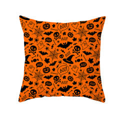 Namų dekoras Helovinas Bat Ghost Pumpkin Print Pagalvės užvalkalas Horror Party Poliesterio pagalvėlės užvalkalas 45x45cm Funda de almohada kaina ir informacija | Aplikacijos, papuošimai, lipdukai | pigu.lt