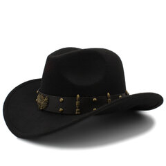 Moterys Vyrai Juoda Vilna Chapeu Vakarų kaubojų kepurė Džentelmenas Jazz Sombrero Hombre Kepuraitė Tėtis Cowgirl Kepurės Dydis 56 58cm цена и информация | Мужские шарфы, шапки, перчатки | pigu.lt