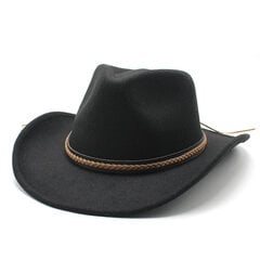 Winter Roll Up Brim Western Cowboy kepurė su odine retro džentelmeno Lady Jazz Cowgirl Cap Church Sombrero kepurėmis kaina ir informacija | Vyriški šalikai, kepurės, pirštinės | pigu.lt