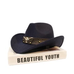 Retro „Bull Ox Head“ kniedės odinė juostelė Unisex Moterys Vyrai Vaikai Vilna plataus krašto saulės kaubojus vakarietiška kepurė Cowgirl kepurė 54 57 61cm цена и информация | Мужские шарфы, шапки, перчатки | pigu.lt