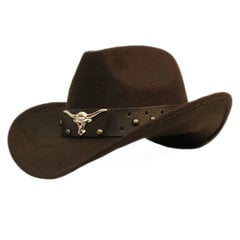 Retro „Bull Ox Head“ kniedės odinė juostelė Unisex Moterys Vyrai Vaikai Vilna plataus krašto saulės kaubojus vakarietiška kepurė Cowgirl kepurė 54 57 61cm цена и информация | Мужские шарфы, шапки, перчатки | pigu.lt