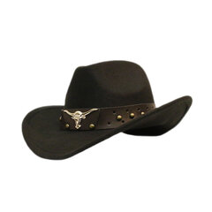 Retro „Bull Ox Head“ kniedės odinė juostelė Unisex Moterys Vyrai Vaikai Vilna plataus krašto saulės kaubojus vakarietiška kepurė Cowgirl kepurė 54 57 61cm цена и информация | Мужские шарфы, шапки, перчатки | pigu.lt