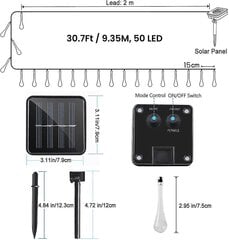 50 LED ašarinių saulės šviestuvų lauko sodo saulės šviestuvai, saulės sodo lauko šviestuvai, atsparūs vandeniui, 22,6 pėdų / 6,9 m sodo žibintai, maitinami saulės energija, atsparūs vandeniui, kaina ir informacija | Girliandos | pigu.lt