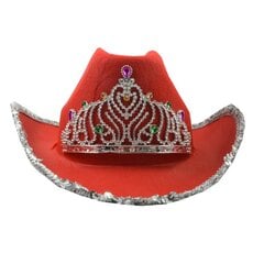 Vakarų kaubojų kepurės Rožinė Cowgirl kepurė moterims mergaitėms Tiara Hat šventinis kostiumas vakarėlis Blizgantis blizgučiais kraštas karūna Fedora kepuraitė kaina ir informacija | Vyriški šalikai, kepurės, pirštinės | pigu.lt