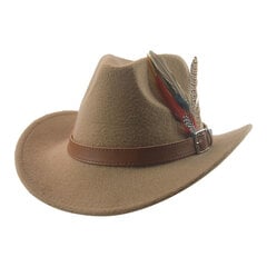 Cowboy Hat Cowboy Western Cowgirl Kepuraitės Kepurės Vyriškos Kepurės moterims Diržinė Plunksna Panama Džiazo Kepurės Khaki Kava Sombrero Hombre kaina ir informacija | Vyriški šalikai, kepurės, pirštinės | pigu.lt