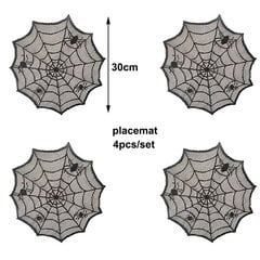 4vnt Helovino papuošimai Stalo padėkliukai voratinkliai Stalo kilimėlis Juodas nėrinių padėklas Rašomasis stalas Vakarėlis Virtuvės valgomojo stalo dekoras цена и информация | Аппликации, декорации, наклейки | pigu.lt