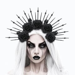 Black Rose Skeleton Goddess Halo Crown galvos juostelė moterims Gotikinė gėlių kaukolės karalienės plaukų lanko diena Helovino raganos makiažo vakarėliui kaina ir informacija | Dekoracijos šventėms | pigu.lt