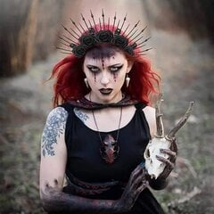 Black Rose Skeleton Goddess Halo Crown galvos juostelė moterims Gotikinė gėlių kaukolės karalienės plaukų lanko diena Helovino raganos makiažo vakarėliui kaina ir informacija | Dekoracijos šventėms | pigu.lt