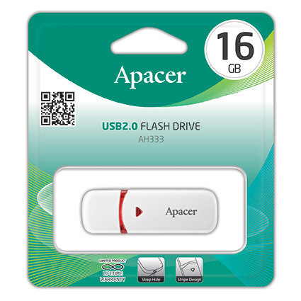 APACER USB2.0 Flash Drive AH333 16GB, Baltas kaina ir informacija | USB laikmenos | pigu.lt