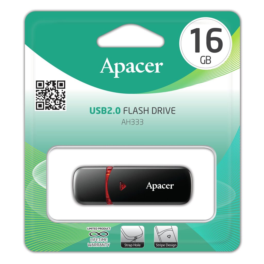 APACER USB2.0 Flash Drive AH333 16GB, Juoda kaina ir informacija | USB laikmenos | pigu.lt
