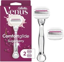 Rinkinys Gillette Venus Comfortglide Sugarberry plus Olay moterims: skustuvas + skustuvo galvutės, 2 vnt. + kosmetinė kaina ir informacija | Skutimosi priemonės ir kosmetika | pigu.lt