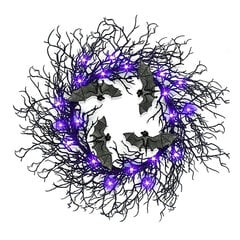 Juodojo šikšnosparnio Helovino vainikas su kabliuku LED violetinių šviesų vainikas, skirtas priekinių durų dekoravimui namuose lauke kaina ir informacija | Vakarėliams ir šventėms | pigu.lt