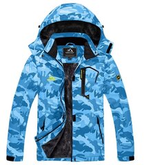 (CN 3xL (JAV 2xL)-Sky Blue Camo) Žiemos mados slidinėjimo snieglenčių striukė Moteriška šiluminė vilna, vandeniui atspari žuvų laisvalaikio darbo striukė nuo lietaus paltas vėjo striukė Parka kaina ir informacija | Paltai moterims | pigu.lt