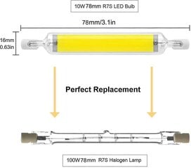 pakuotės 10w 78mm R7s Led lemputės, reguliuojamos šaltai baltos spalvos 6000-6500k 100w halogeninis J78 pakeitimas, dviejų galų R7s pagrindo vamzdis, 360 spindulio kampas, energijos taupymas kaina ir informacija | LED juostos | pigu.lt