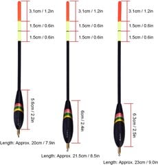 3 vnt. žvejybinės plūdės ir plūdinės slydimo plūdės, skirtos prastiems profesionaliems žvejybos įrankiams: 1,5+6g 1,5+5g, 1,5+4g kaina ir informacija | Pludės, kibimo indikatoriai | pigu.lt