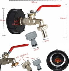 1/2" IBC bako maišytuvo adapteris - S60X6 šiurkščiavilnių sriegių sodo bako greito prijungimo maišytuvas 1/2" ir 3/4" žarnoms kaina ir informacija | Maišytuvų ir dušų priedai | pigu.lt