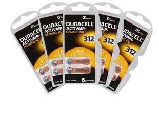 Duracell ActivAir A312 (PR41) klausos aparato baterijos 5x6 vnt., 30 vnt. kaina ir informacija | Elementai | pigu.lt