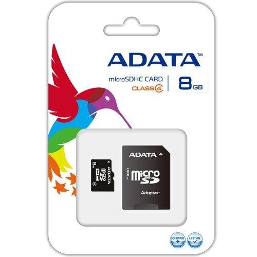 ADATA microSDHC 8GB, 4-tos klasės + SD adapteris цена и информация | Atminties kortelės telefonams | pigu.lt