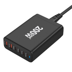 6 prievadų greitasis įkroviklis, nešiojamasis 200 W USB C įkroviklio sieninio įkroviklio adapteris, kompaktiškas kelioninis įkroviklis, skirtas iPhone 14 13 12 11 Pro Max Pixel Note Galaxy kaina ir informacija | Elementų krovikliai | pigu.lt